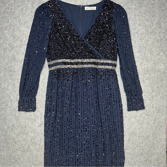 Mac Duggal Sequin Long Sleeve Midi Cocktail Dress in Midnight Blue. Sz: 14 - Picture 10 of 16